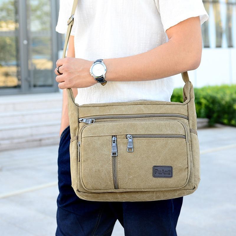 Men's canvas shoulder messenger bag multi-layer large-capacity versatile casual canvas bag sports shoulder bag