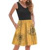 Women's Summer Fashion Casual V-neck Pleated Patchwork Vintage Floral Print Sleeveless Pocket Vest Dress