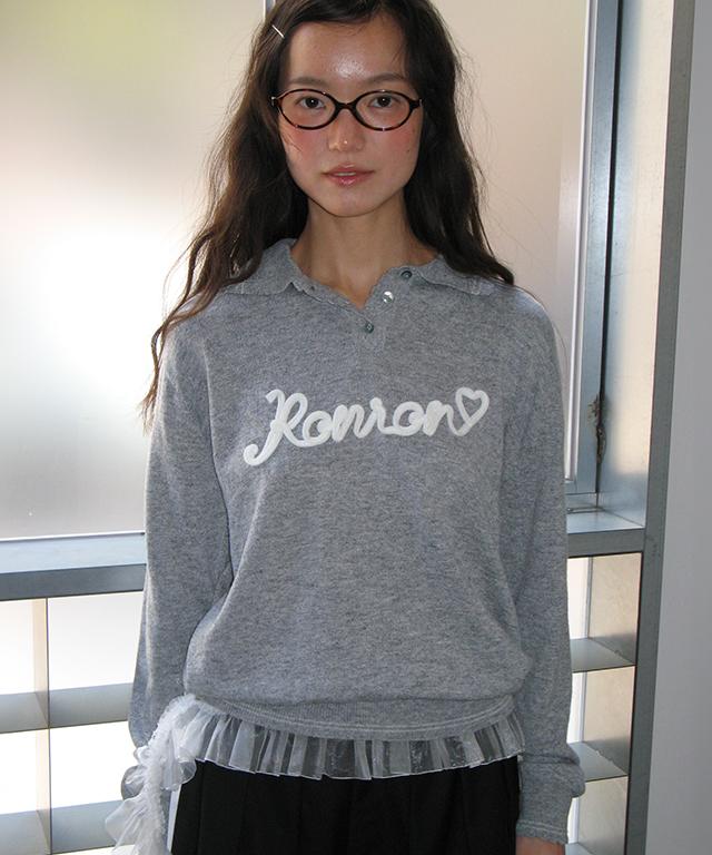RONRON Hand Made Logo Collar Knit Pullover Gray