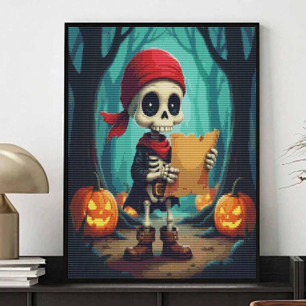 Halloween 5D Round Diamond Full Diamond Art Painting Kit Diamond Painting Home Decor Cute Pirate Skeleton Pumpkin Art Wall Decor