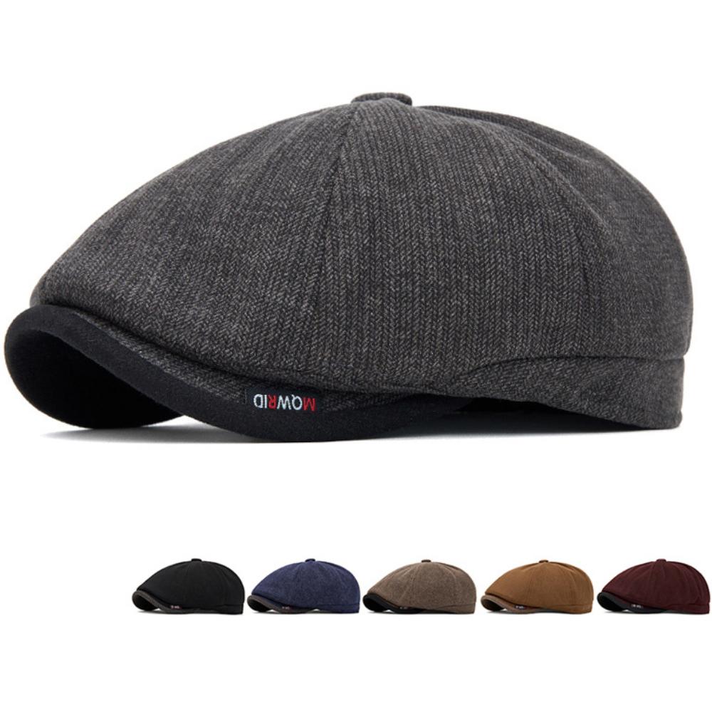 HT5029 Beret Cap Men Women Autumn Winter Knit Hat Warm Artist Painter Wool Beret Hat Male Female Octagonal Flat Cap Mens Berets