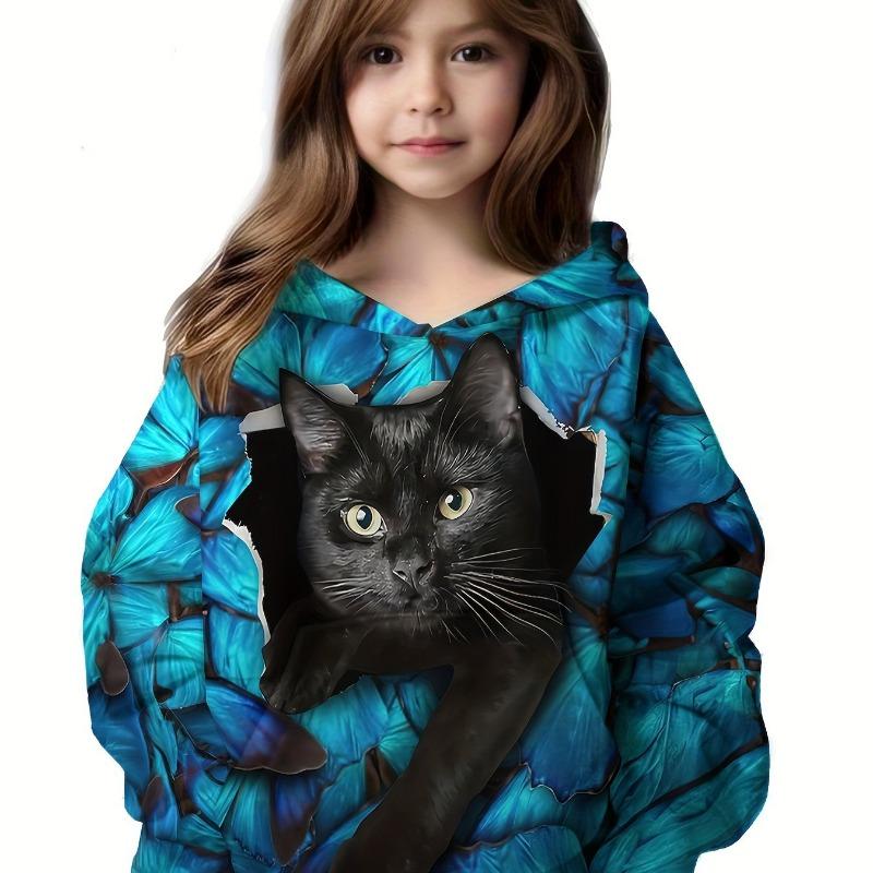 Dětské oblečení Mikiny s dlouhým rukávem Kreslený kočičí potisk Podzimní dětské oblečení Dívčí Kawaii Girl Top Outdoor Dětské Dívčí Oblečení