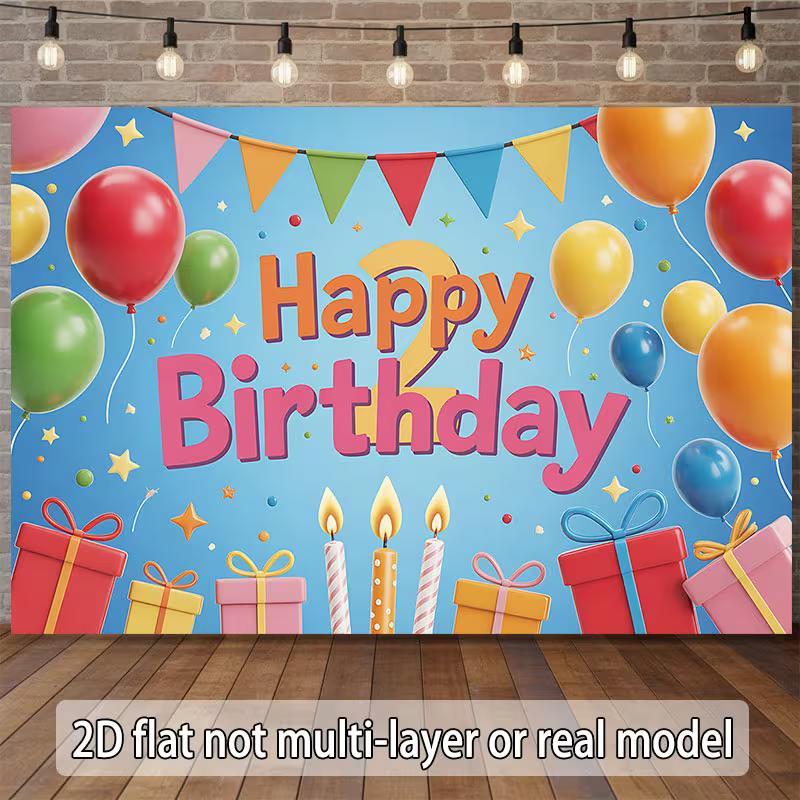 

2D Colorful Balloon Happy 2nd Birthday Photo Booth Background 47.2x31.5inch/120*80cm