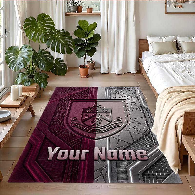 Crystal Velvet Rug Custom Name Text, Soft Non Slip Floor Mat Home DecorBurnley Football