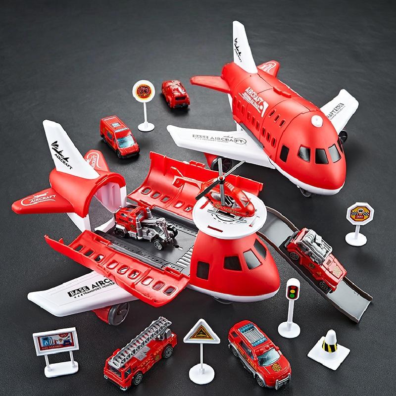 

1 Set Christmas Gift Children s Airplane Car Toy Inertial Airplane Model With 6 Road Signs Random 3 Cars And 1 Helicopter красный