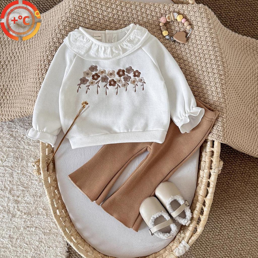 Popular Baby & Toddler Cotton Knitwear Set with Floral Chest Embroidery, Autumn/Winter Outerwear