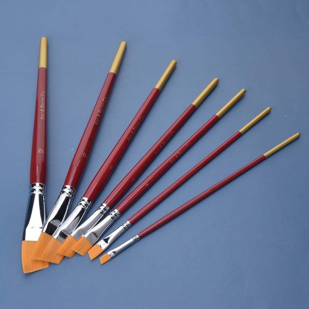 7PCS Angled Bristle Tips Short Handle Art Brush Set Acrylic Painting Brushes Acrylic Painting