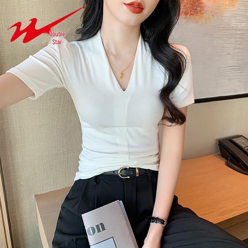 Women's V-Neck Slim Fit Short Sleeve Knit Top