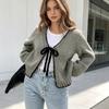 Women S V Neck Tie Front Loose Long Sleeve Knit Cardigan Sweater