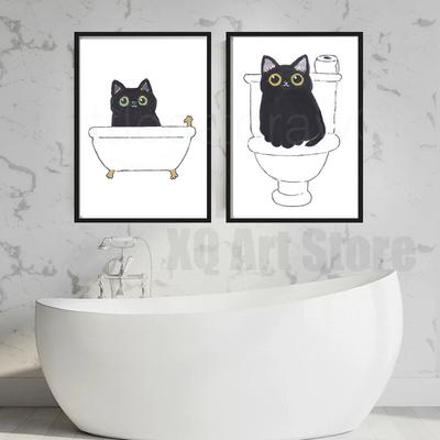 Impression Chat Heure du Bain Chat Impression Peinture sur Toile Art Mural Décor de Salle de Bain Baignoire Art Mural Impression Cadeau Amoureux des Chats Non Encadré