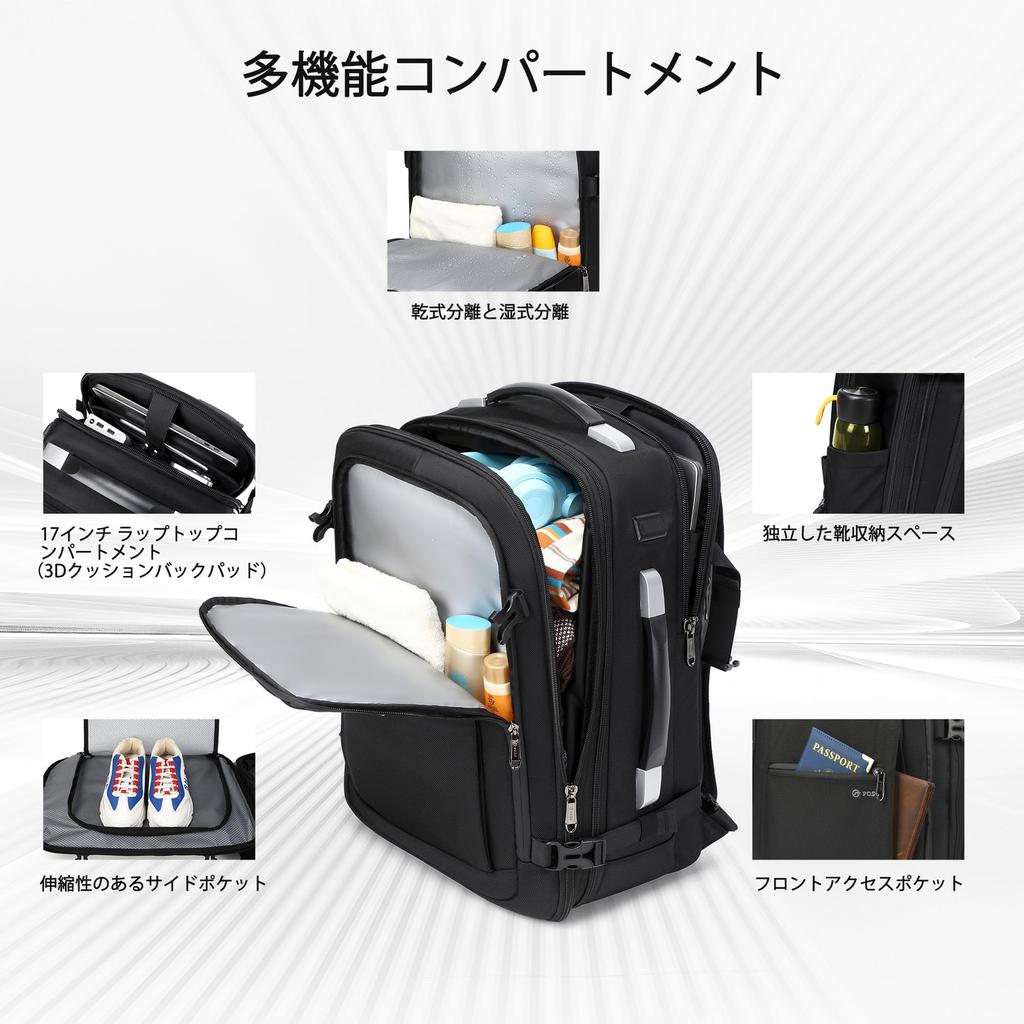 COOLBELL Men's Business Backpack, Large Capacity, 30L, Fits 17.3-inch Laptops, Expandable, with TSA Lock, USB Charging, Waterproof, Perfect for