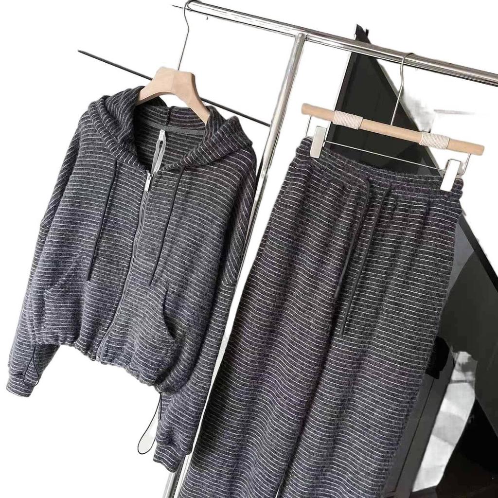 Women's Striped Hoodie & Wide-Leg Pants Slimming Sportswear Set