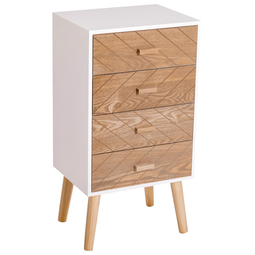 Comfortable 4 Drawer Dresser Bedroom Nightstand With Raised Legs For Living Room 40x30x75 Cm White And Natural