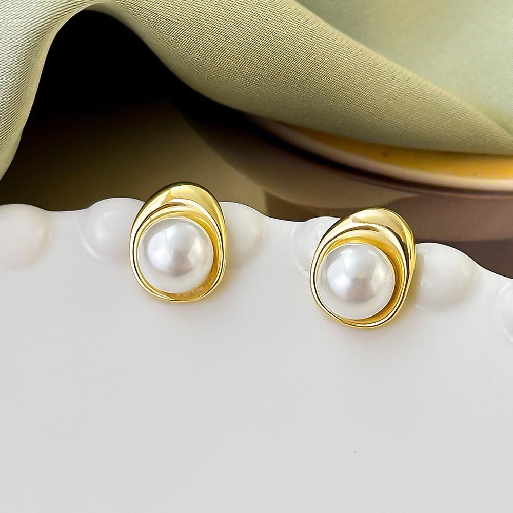 Copper Drop Pearl Earrings With Elegant Design For Female Fashion Accessories