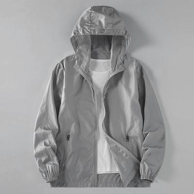 Herren Sommer Sonnenschutz Mantel Mit Kapuze Langarm Reißverschlussleiste Anti-UV Jacke Mit Taschen Einfarbig Outdoor Eisseide Oberbekleidung