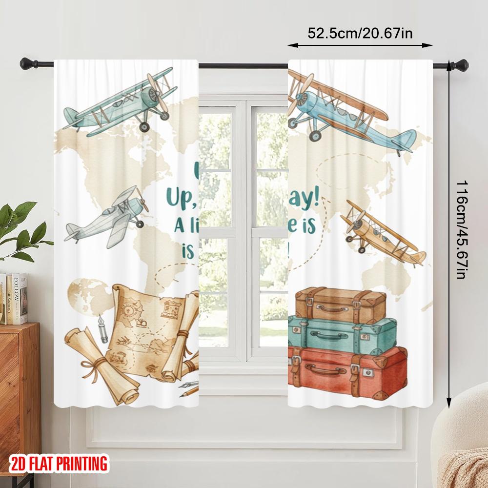 2pcs 2D Flat Printing Window Curtains Up Up Away Adventure Awaits Fabric Without Electricity Festive Curtains Perfect for Yard &