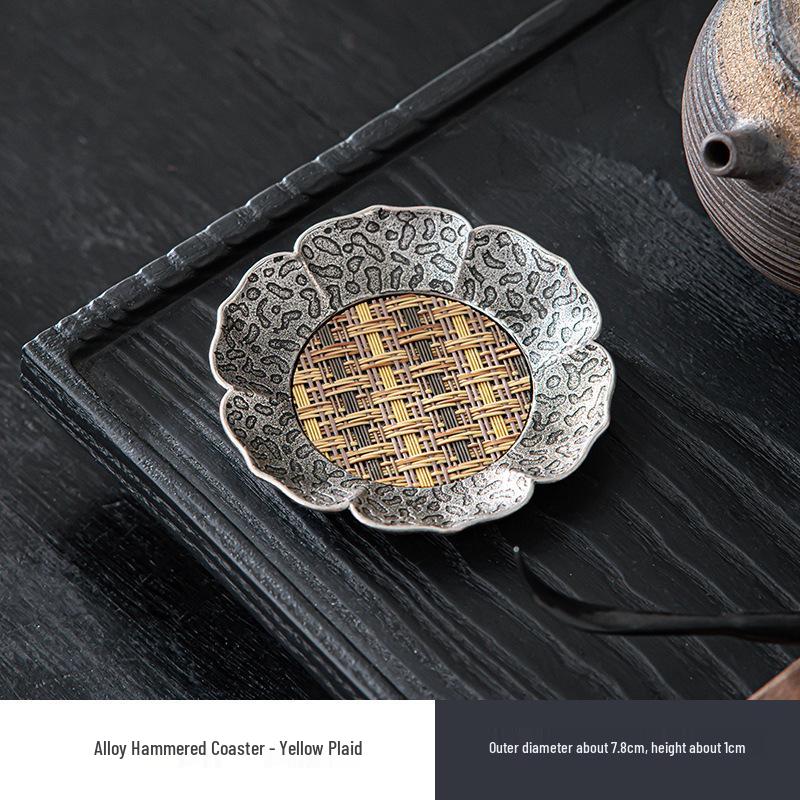 Chinese-Style Alloy & Bamboo Woven Coaster: Retro Mat for Kung Fu Tea Sets, Light Luxury Feel