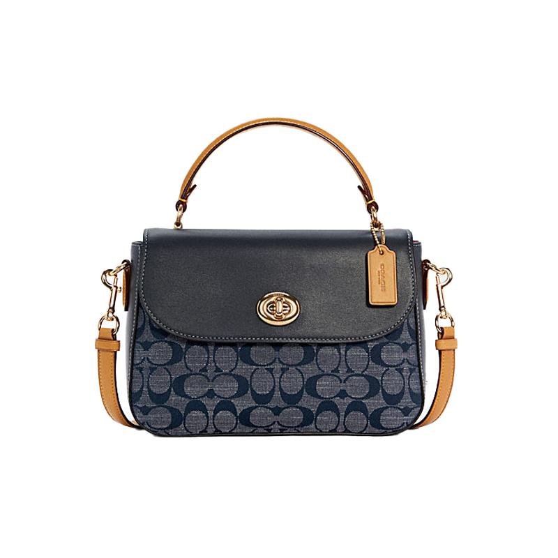 

COACH handbag Marlie 24 champagne all-over printed knob presbyopia flap leather Cambridge bag small square bag hand-held shoulder crossbody bag medium синій