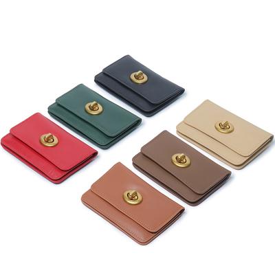 Erste Schicht Rindsleder Neu Gleiches Beliebtes Leder Kartenetui Kleine Geldbörse Einfarbig Verschluss Retro Lippenstiftaufbewahrung