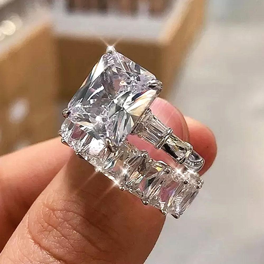 Huitan Luxury Square Cubic Zirconia Set Rings for Women Crystal AAA CZ Promise Rings Wedding Engagement Party Fashion Jewelry