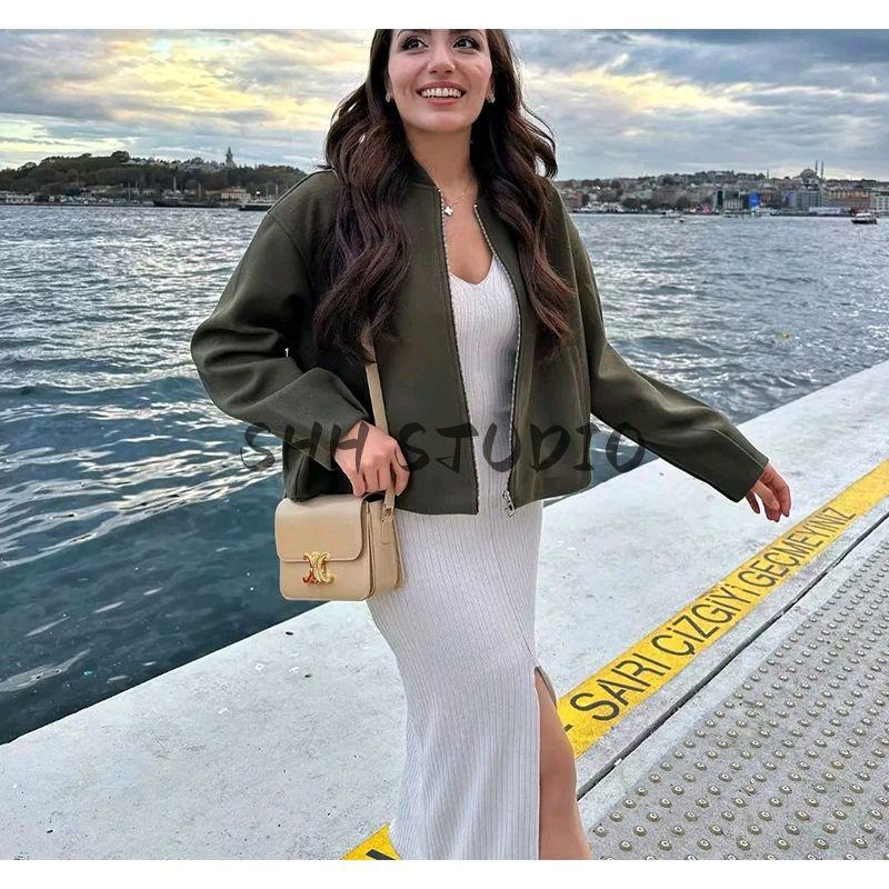 Spring New Women's Clothing Stand Collar Long Sleeves Soft Card Ornament Pilot Short Jacket 5070641