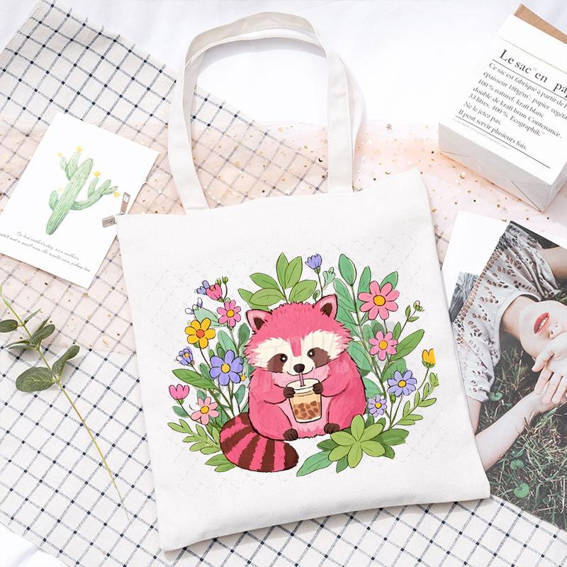 Canvas Bag Niche Cartoon Raccoon Tote Bag Commuter Portable Student Women'S Fashion Shoulder Bag