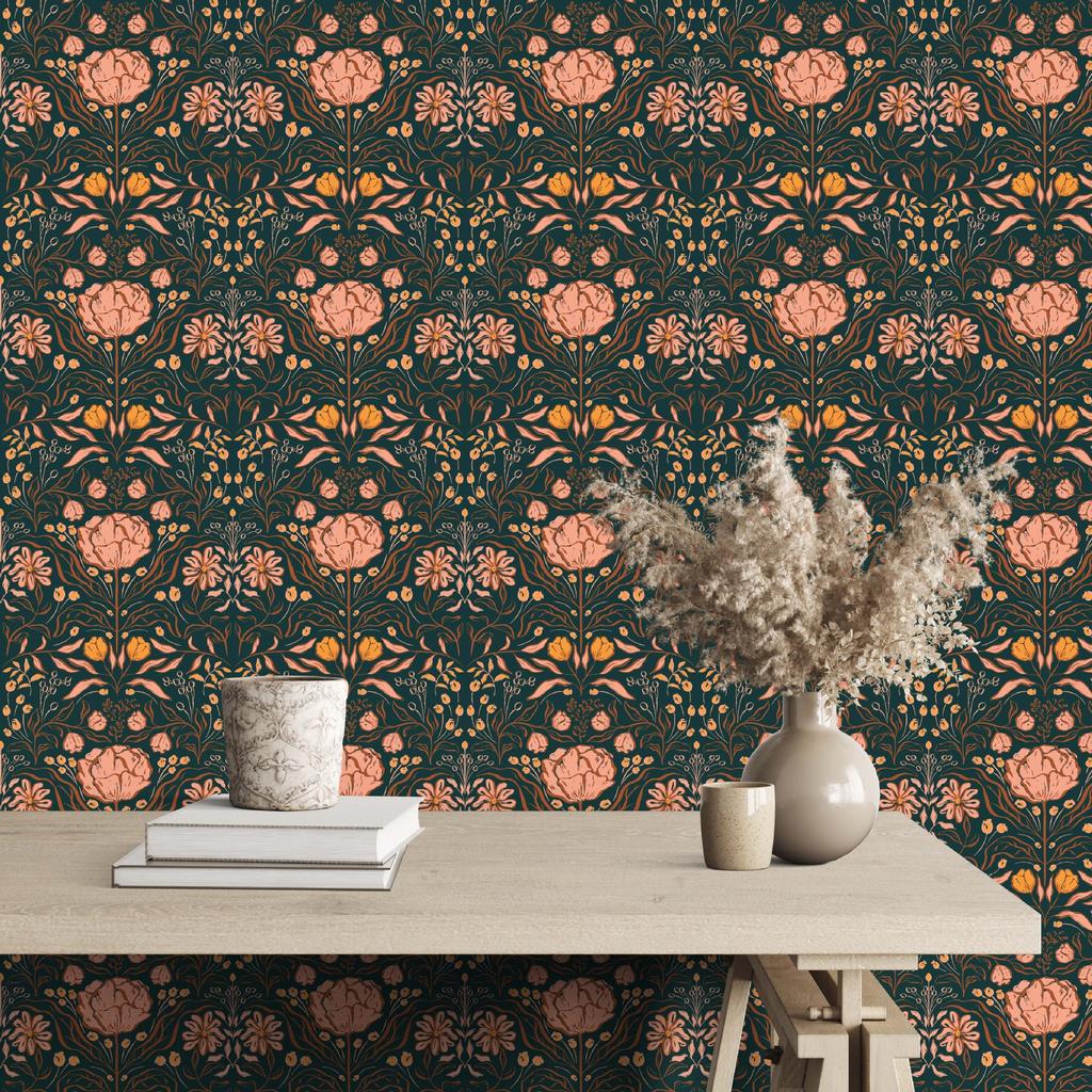 Boho Leaf Peel and Stick Wallpaper Floral Self Adhesive Wallpaper Waterproof Removable Contact Paper for Living Room Bedroom