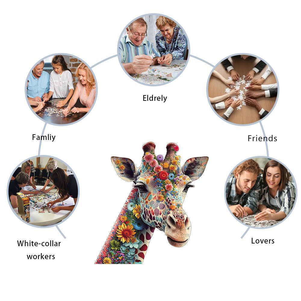 Flower Giraffe Wooden Puzzle, High-difficulty Magic Puzzle Intellectual Toy, Birthday Holiday Gift, Family Game Home Decor