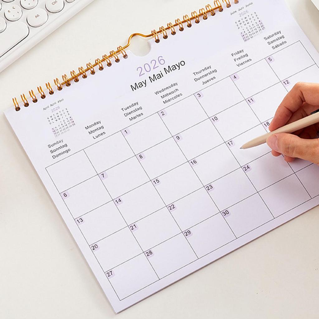 2026 Multilingual Wall Calendar 12 Month Coil Planner Modern Decorative Bedroom Dormitory Apartment School Workplace Supplies