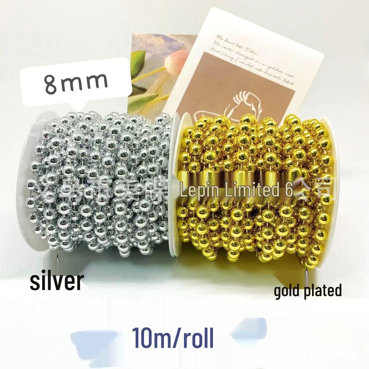 4-8mm White Round Faux Pearl Linked Bead Tassel Chain for DIY Bridal Bouquet Ribbon Gold Plated