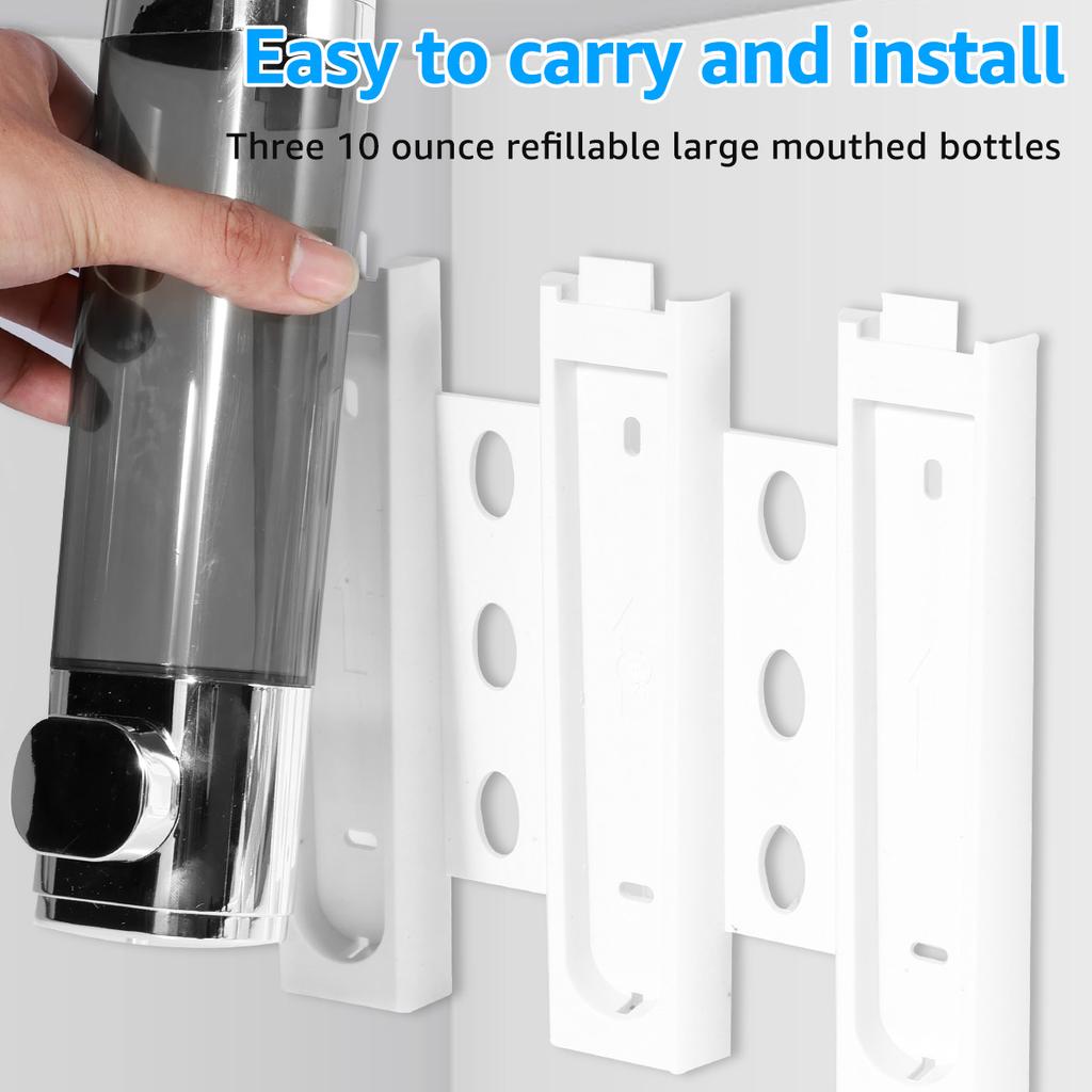 Wall Mounted Soap Dispenser Refillable 3 Chamber Shower Dispenser No Drill Shampoo and Conditioner Dispenser for Bathroom Hotel