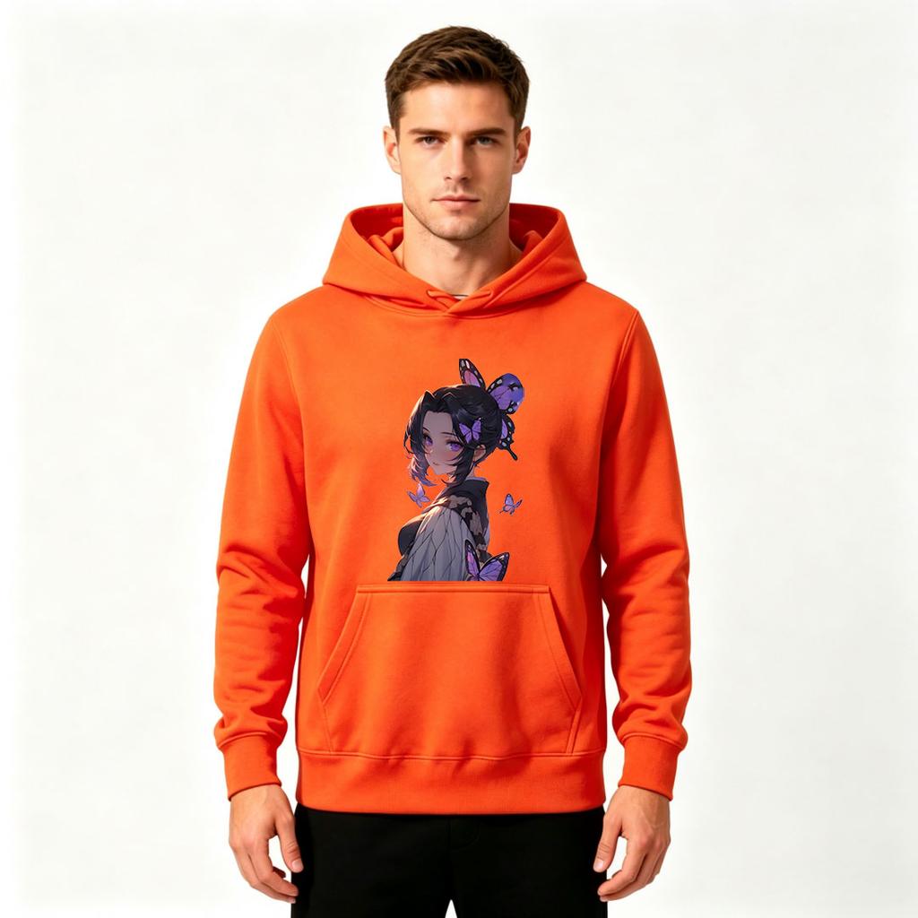Anime Butterfly Girl Print Men Pullover Hoodie Casual Soft Long Sleeve Sweatshirt for Daily Wear