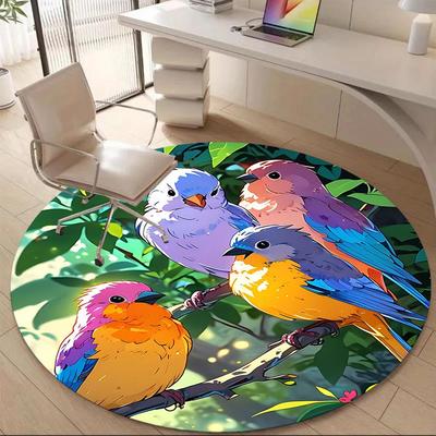 1PC Birds Nature Office Round Area Rug, Mat Suitable For Office, Under Office Chairs Bedroom Living Room Home Decor, Room Deco