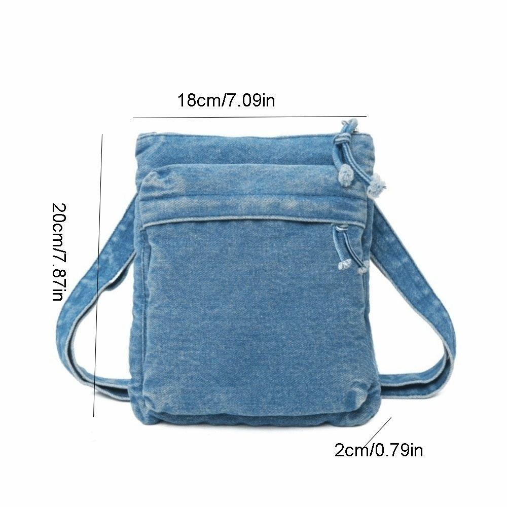 Large Capacity Canvas Crossbody Bag Zipper Closure Messenger Bag Denim Shoulder Bag  Office Use