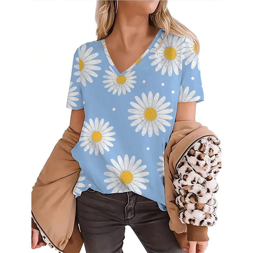

2024 Женская футболка Летняя футболка с принтом подсолнуха Женская одежда больших размеров Негабаритная дизайнерская рубашка с коротким рукавом Женская v-образным вырезом 8XL