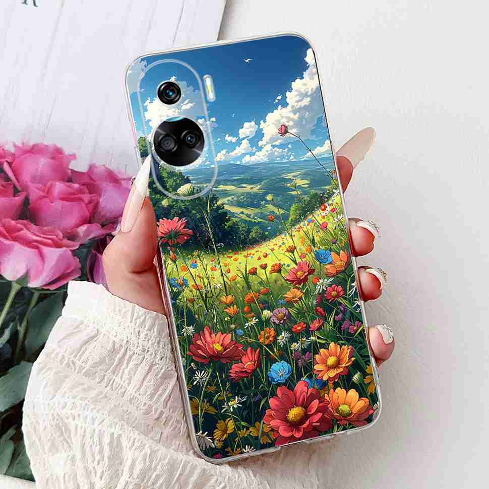 For Huawei Honor 90 Lite Case New Painted Flowers Soft Silicone TPU Cover For Honor 90 Lite CRT-NX1 6.7" Shockproof Phone Cases