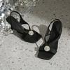 Women's High Heel Sandals Summer New Fashion Fairy Outwear Thin Heel Open Toe Rubber Bottom Square Head PU Leather