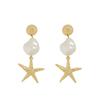 Women Fashion Starfish Shell Imitation Pearl Earrings Jewelry