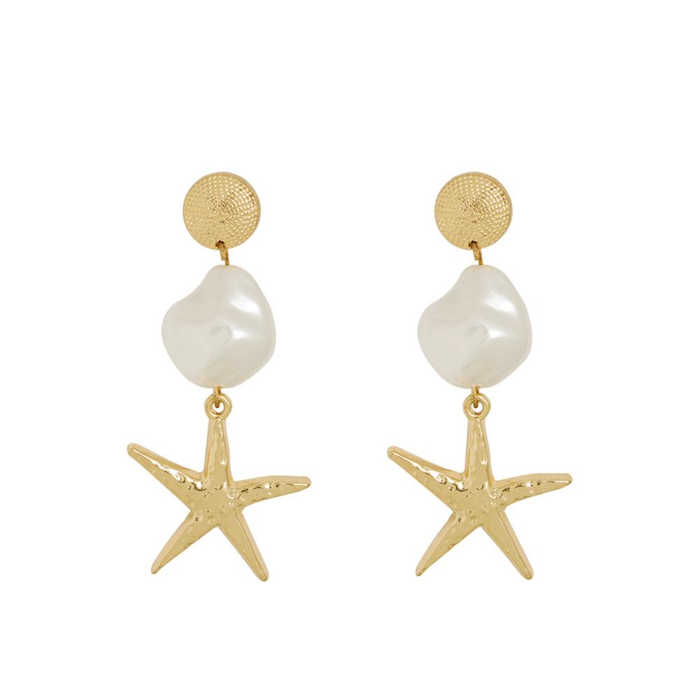 Women Fashion Starfish Shell Imitation Pearl Earrings Jewelry