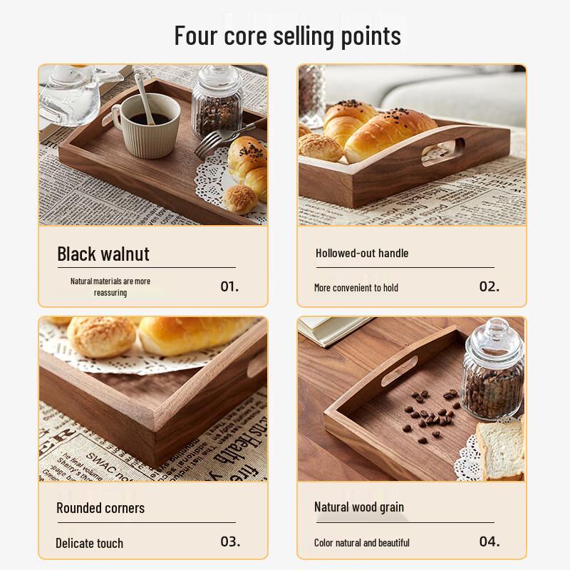 Plateau de service carré en noyer noir japonais