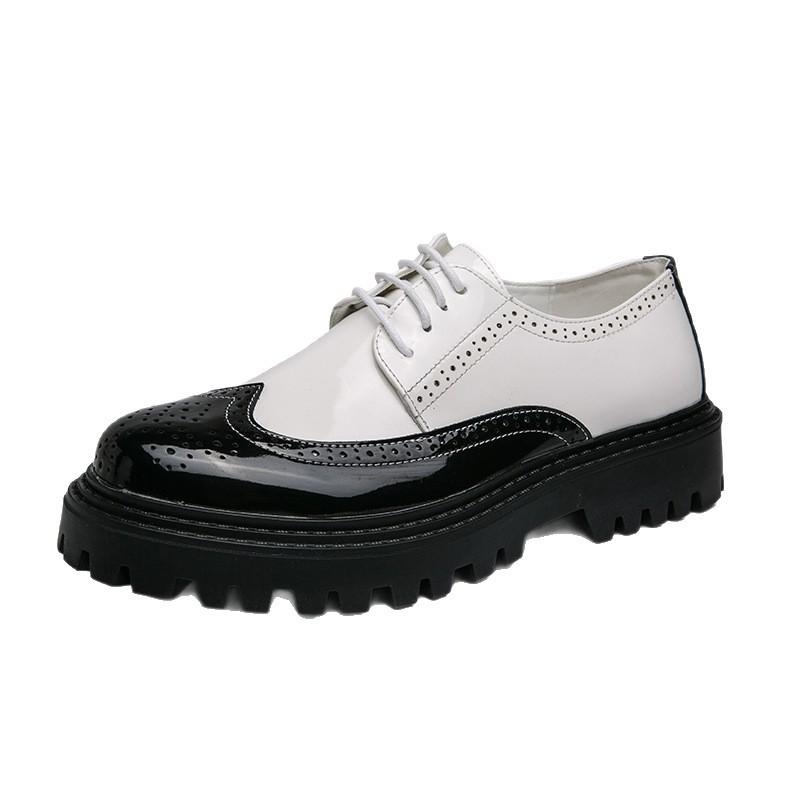 Carved business casual lace-up patent leather dress small leather shoes platform British Brock round head shoes