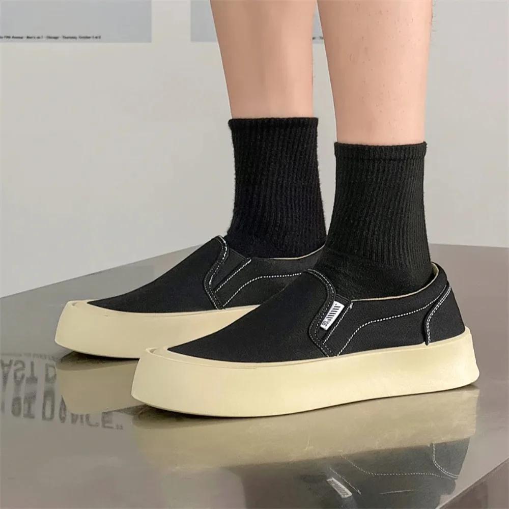 Mens white canvas loafers high-quality thick soles fashionable casual sports shoes versatile board shoes lazy shoes