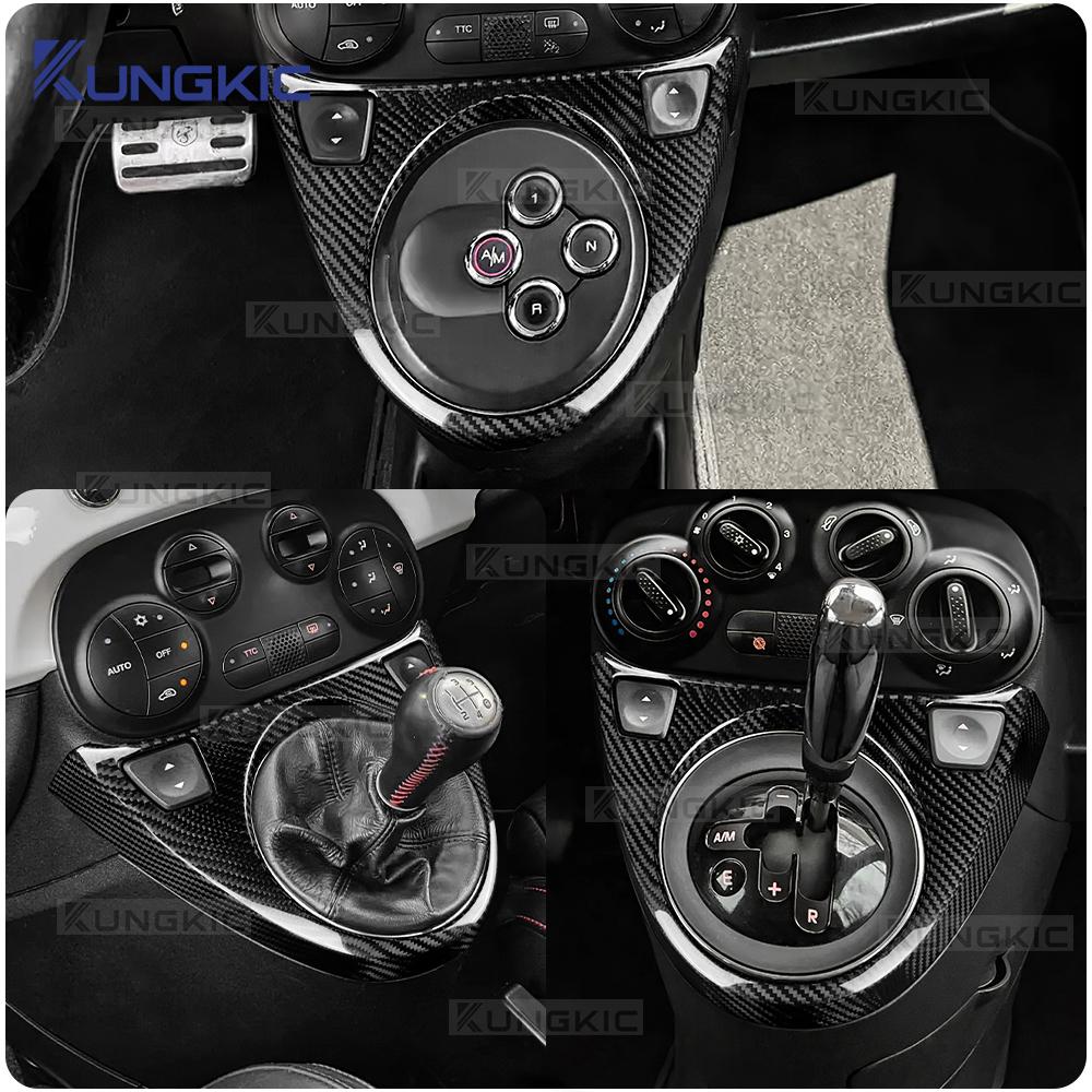 For Abarth 595/695/Fiat 500 C 2012-2015 Fiat 500 2008-2015 Real Hard Dry Carbon Fiber Sticker LHD RHD AT/MT Car Gear Shift Trim