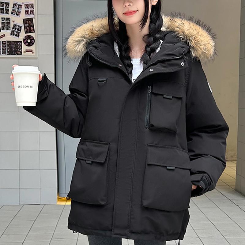 

Модные женские зимние пальто с капюшоном, воротником из искусственного меха, толстые, теплые, повседневные зимние пальто, женские парки S чёрный