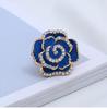Adjustable Alloy Flower Ring with Drip Glaze & Rhinestones - European & American Creative Design for Women