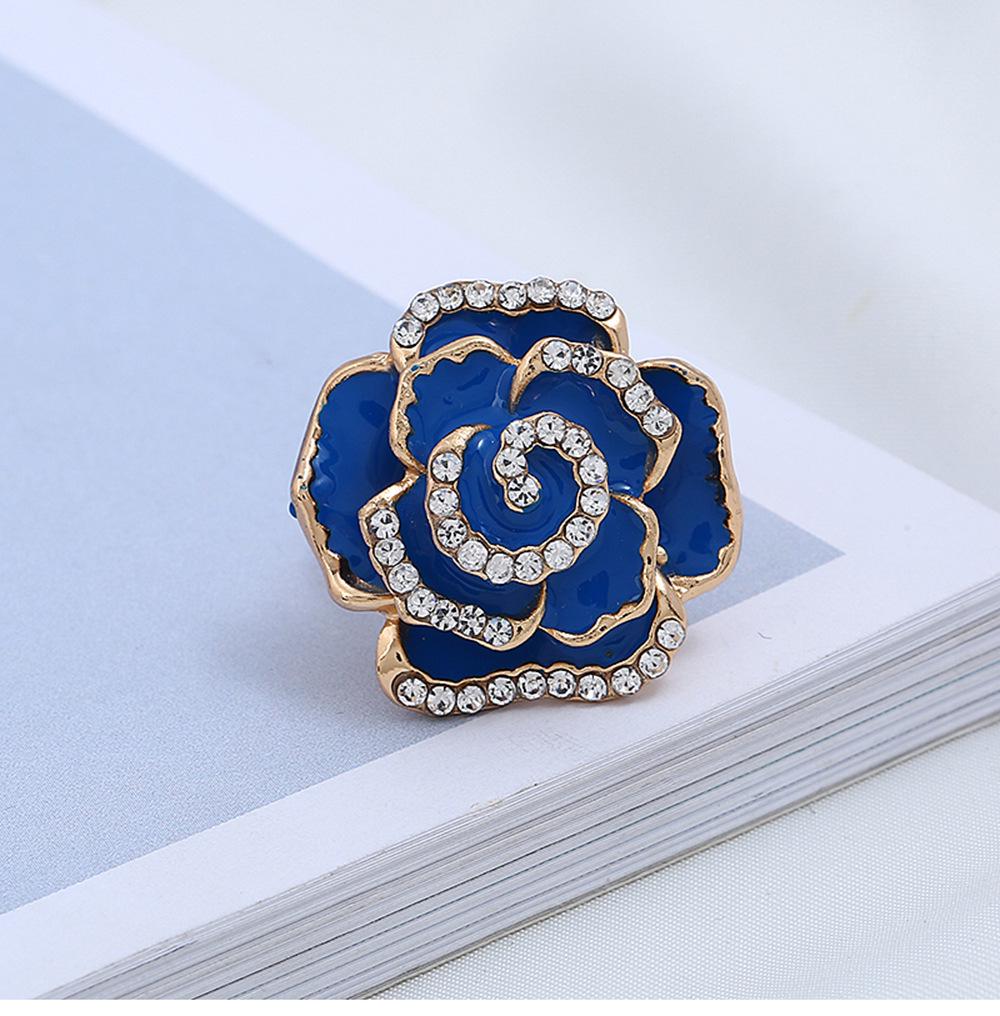 Adjustable Alloy Flower Ring with Drip Glaze & Rhinestones - European & American Creative Design for Women