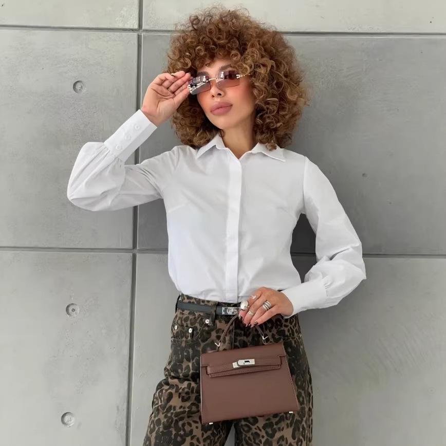 2026 Spring/Summer European & American Women's Solid Color Long Sleeve Lapel Shirt