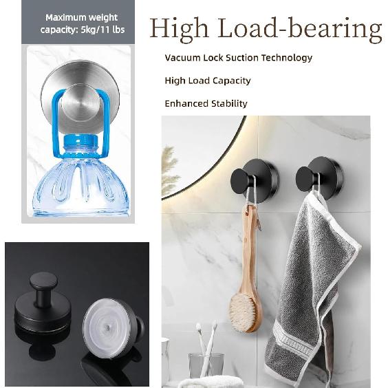 Suction Cup Hooks Removable Shower Hooks, 4Pcs Metal Towel Hooks for Bathroom Window Glass Wall Door Can Hang Various Towels Bath Towels Keycha,