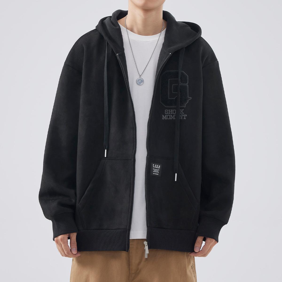 

Флисовый утолщенный свитер мужской осенне-зимний американский с капюшоном австрийский флис серый топ пальто 4XL чёрный