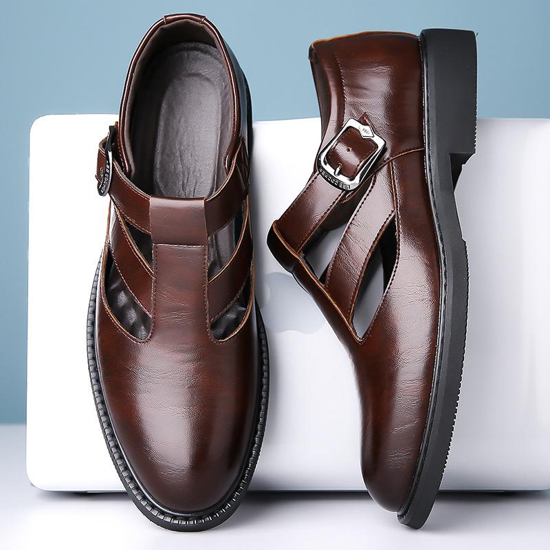 2025 New Roman Casual Sandals for Men Soft Leather Non-slip Outwear Leather Sandals Summer New Buckle Designer Shoes Male